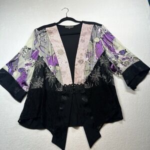 Violet Kay Purple Floral Lace Kimono Jacket Boho Fairy Duster Sz 2X